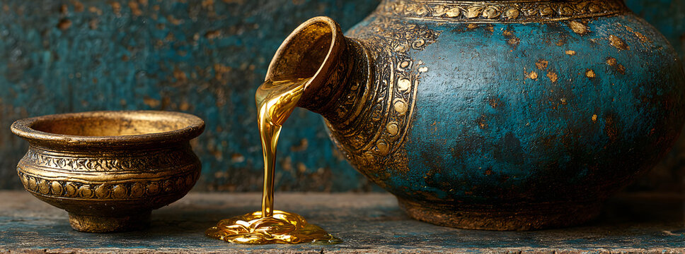 Golden Oil Flowing from an Ancient Jar