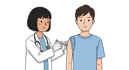 A cartoon doctor giving an injection to a patient in a friendly, illustrative style.