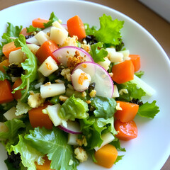 Fresh Mixed Vegetable Salad with Falling Ingredients
