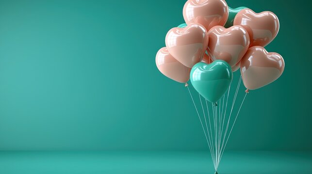 Heart-shaped, soft pink and green balloons - Powered by Adobe