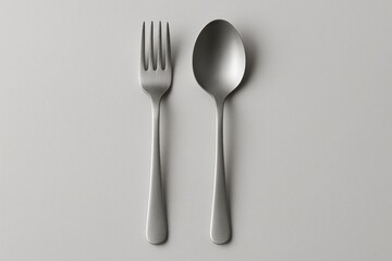 Minimal Fork and Spoon on Gray Background