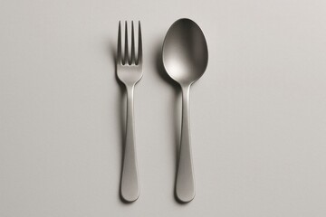 Minimal Fork and Spoon on Gray Background
