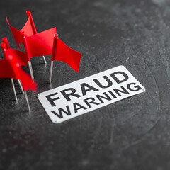 Concept of fraud warning. Small red flags are placed on a textured surface, creating a striking visual with a sense of alertness and concern.