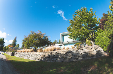 Walking path road lake hayes new zealand beautiful nature day sunny