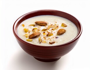 traditional kheer dessert in bowl isolated on white background