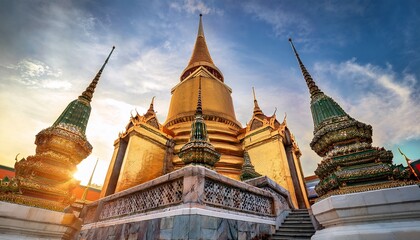 Fototapeta premium golden stupa and ornate temples at wat phra kaew bangkok thailand