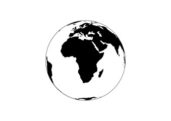 High-Quality Black and White Africa-Centered Globe Illustration for Graphic Design, Digital Art, Educational Projects, Printable Maps, and Creative Decor, Best-Selling Vector Resource for Designers, T