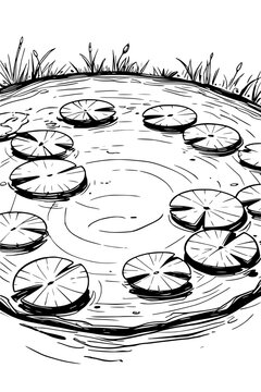 Teich mit Seerosen &ndash; Ausmalbild