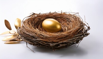 bird s nest with golden egg on a white background