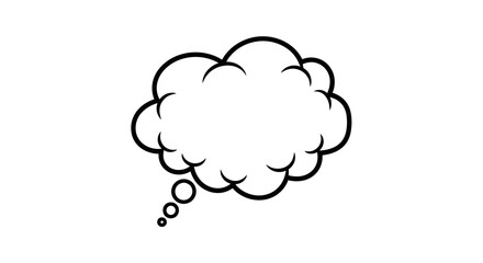 A black and white thought bubble or speech bubble with a cloud-like shape and a tail of circles.