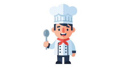 Cartoon chef character holding a spoon, smiling, wearing a tall white hat.
