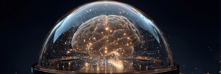 Transparent Dome Encasing Brain With Data Projections Showing Activity and Open Right Zone