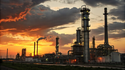 Stunning Sunset Over an Industrial Complex