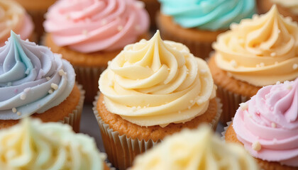  Pastel cupcakes with buttercream frosting
