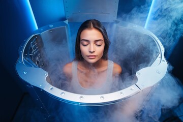 Woman in Cryotherapy Chamber - Wellness and Recovery Concept