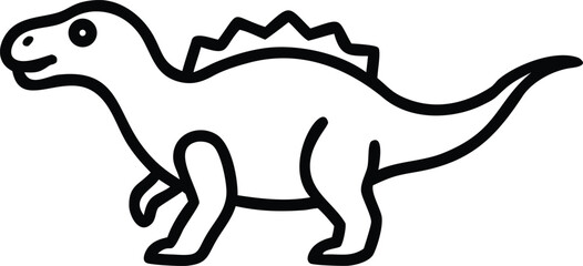 Fototapeta premium Black outline cartoon dinosaur with spiky back black and white