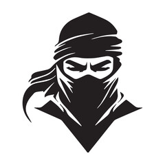 Ninja face mask in vector art outline illustration