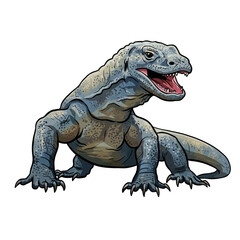 Obraz premium Komodo Dragon Illustration Fierce Reptile Predator Isolated White Background