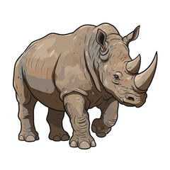 Obraz premium Powerful African Rhinoceros Wildlife Animal Illustration Isolated White Background