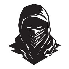 Ninja face mask in vector art outline illustration