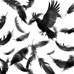 Falling Crow feathers PNG black Feathers isolated on white and transparent background - Ethereal plumage Featherfall Soft descent