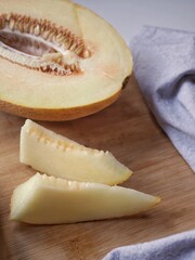 melon on a wooden board