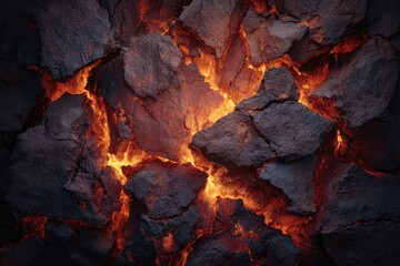Molten rock fissures, cracked earth