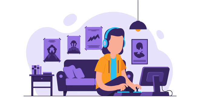 Person playing video games at home, perfect for blogs about gaming, technology, or lifestyle.