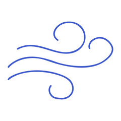 Wind swirl in marine blue line art style. Vector editable stroke outline. Minimalist icon illustration.