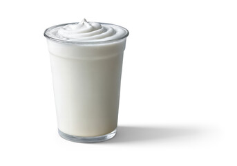 Clear glass with yogurt milk cocktail on transparent background