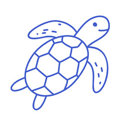 Sea turtle in marine blue line art style. Vector editable stroke outline. Minimalist icon illustration.