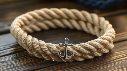 Beige rope bracelet with silver anchor