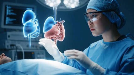 Augmented Reality Medical Visualization, AR Smart Glasses Holographic Surgery Healthcare Technology Digital Anatomy Video Footage - Powered by Adobe