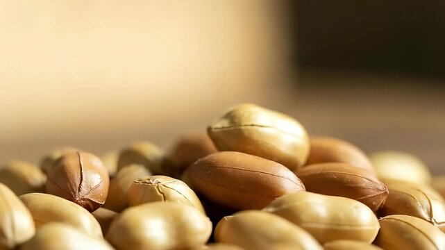 Close Up Shot of Shelled Peanuts in Brown Tones with Soft Focus Background