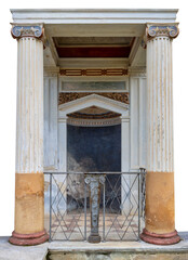 Ancient Neoclassical Shrine with Faded Fresco and Weathered Columns Isolated On Transparent Background