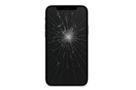Smartphone with Cracked Screen on Transparent Background