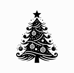 Christmas Tree with Star Silhouette – Festive Holiday Vector
