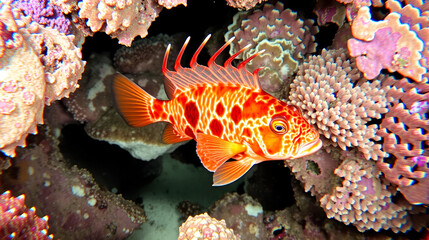 Naklejka premium Mexican Hogfish /Bodianus Diplotaenia/ swims among reef.