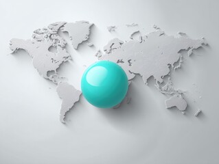 Abstract World Map with Bright Blue Sphere Over White Background