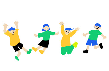 Jumping Kids Joyful Celebration Vector Illustration