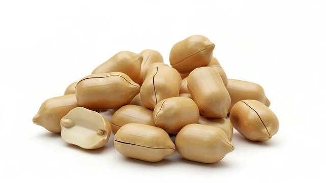 Pile of Shelled Peanuts on White Background Close Up Shot Showing Texture and Details