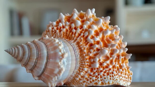A macro shot of a single shell on a table, suitable for scientific or decorative purposes