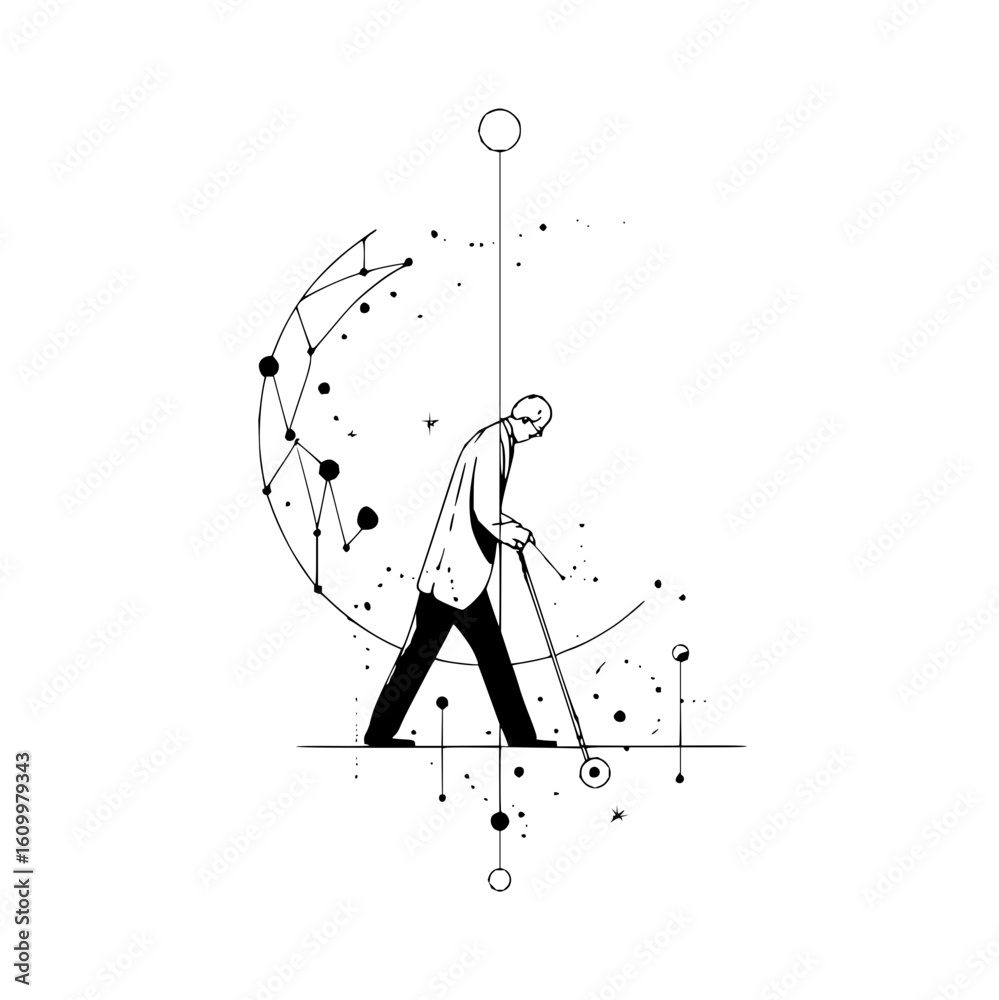 Poster tech network vector with man and dots and lines and circles and connections for digital world