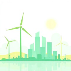 City skyline with wind turbines and solar energy sustainable future