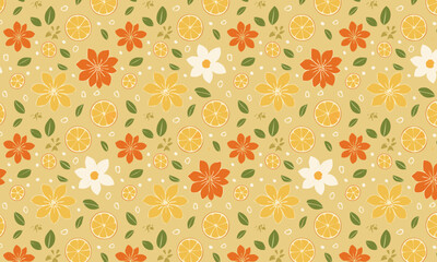 A vibrant and elegant seamless pattern in a folk art style, featuring a high-contrast design