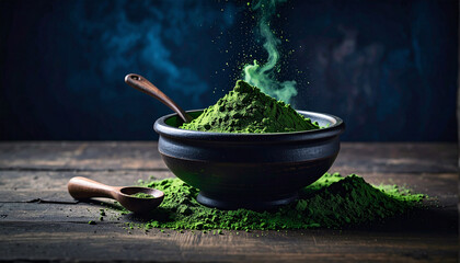 Single Holi Color Bowl with Wooden Spoon. Indian Holi Festival Concept. Generated Image