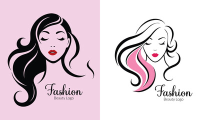Two stylized illustrations of elegant women s faces with flowing hair and red lips showcasing beauty and fashion in a minimalist artistic style