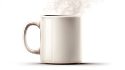 Steaming Liquid Inside Ceramic Mug Morning Beverage on White Backdrop, Isolated Still