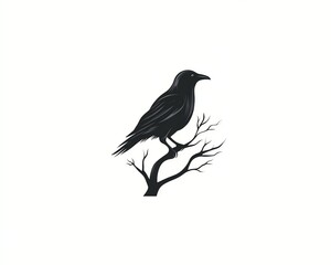 silhouette of a raven perched on a crooked tree, gothic vector art, spooky yet elegant, perfect for Halloween theme