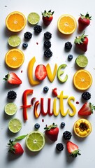 Fresh & Fruity Flat Lay: 'I Love Fruits' in Vibrant Tropical Style